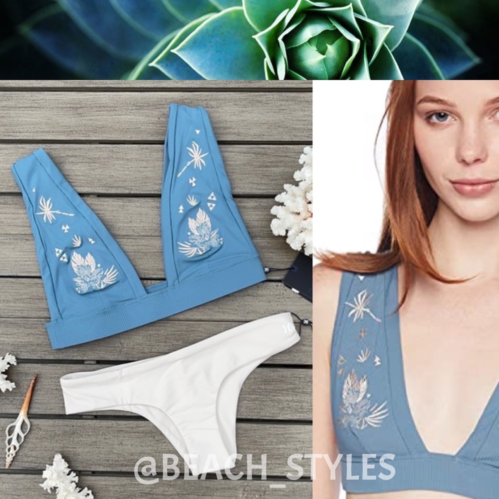 🌴🔆HURLEY- RIB EMBROIDERY SURF HIPSTER BIKINI - Picture 2 of 11